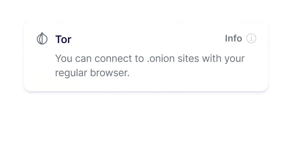 透過 VPN 連線至 onion 網站的 Tor 面板